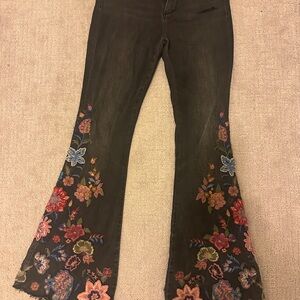 DRIFTWOOD Dark Denim Jeans RARE Farrah floral scallop hem